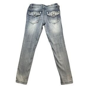 Paisley Sky Jeans Womens 8 Light Wash Blue Skinny Embellished Back Flap Pockets